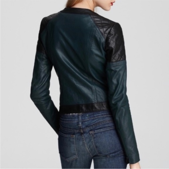 Theory Forest Green and Black Lambskin Leather Jacket EUC - Picture 6 of 14